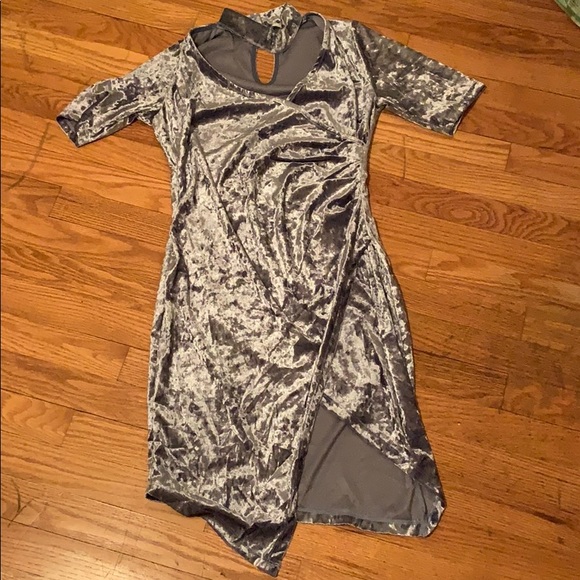 V-neck Light Blue Velvet Dress - Picture 1 of 1